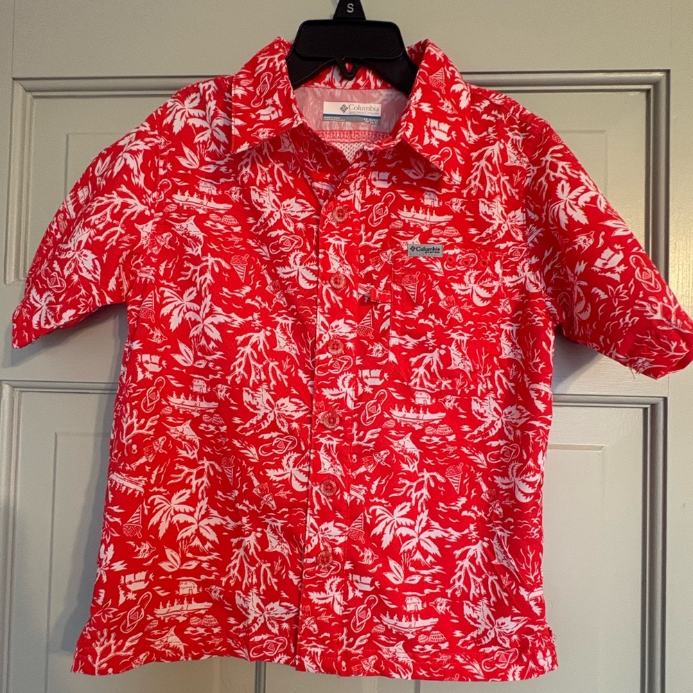 Columbia PFG Red and White Tropical Shirt boys size 6/7